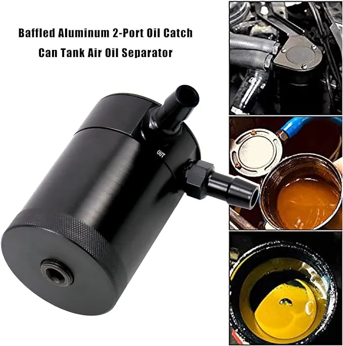 Sporacingrts Compact Oil Catch Can, Reservoir Tank ,Baffled 2 Port Oil Catch Tank ,Aluminum Air Oil Separator (Universal Black)