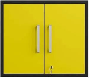 Manhattan Comfort Eiffel 28.35" Garage Wall Cabinet, Floating Storage System with Lock, Soft Close Doors, and Mounting Brackets, Utility Organizer for Kitchen, Bathroom & Laundry Room, Yellow