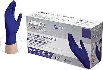 Ammex Professional Nitrile Exam Gloves, Powder-Free, 3 mil, X-Large, Indigo, 100/Box