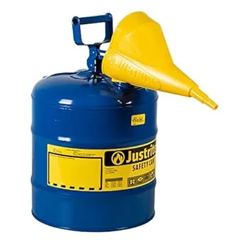 Justrite 5 Gallon Type I Blue Safety Can for Kerosene with Flame Arrester, Self-Closing Lid, and Funnel, Made in the USA, Galvanized Steel Flammable Storage Can, 7150310