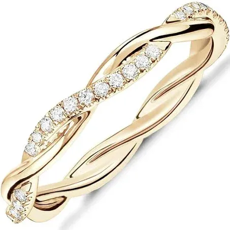 PAVOI 14K Gold Plated Cubic Zirconia Twisted Rope Eternity Band for Wo