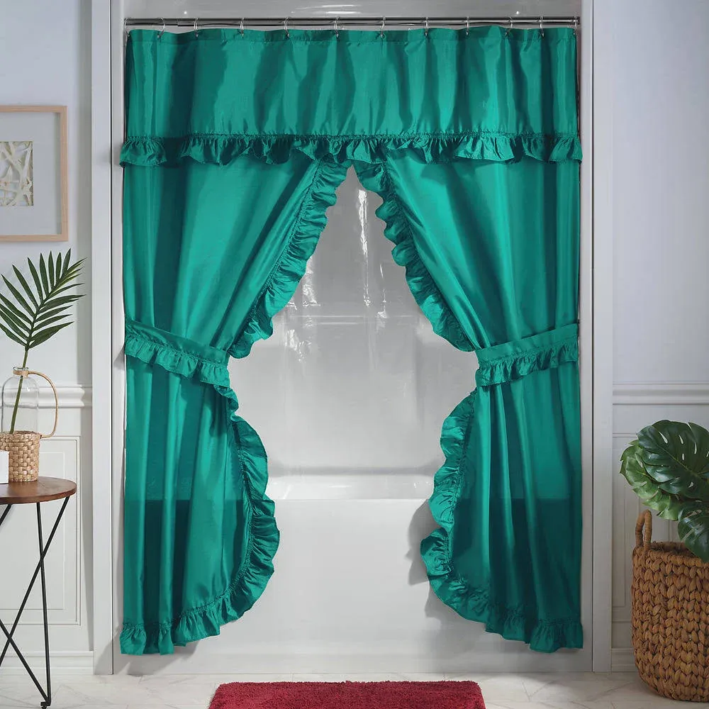 Stoneberry Home Ruffled Shower Curtain Set Teal