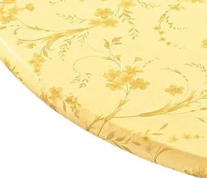 Miles Kimball Floral Swirl Vinyl Elasticized Table Cover, 42 x 68 Inch Oval, Yellow