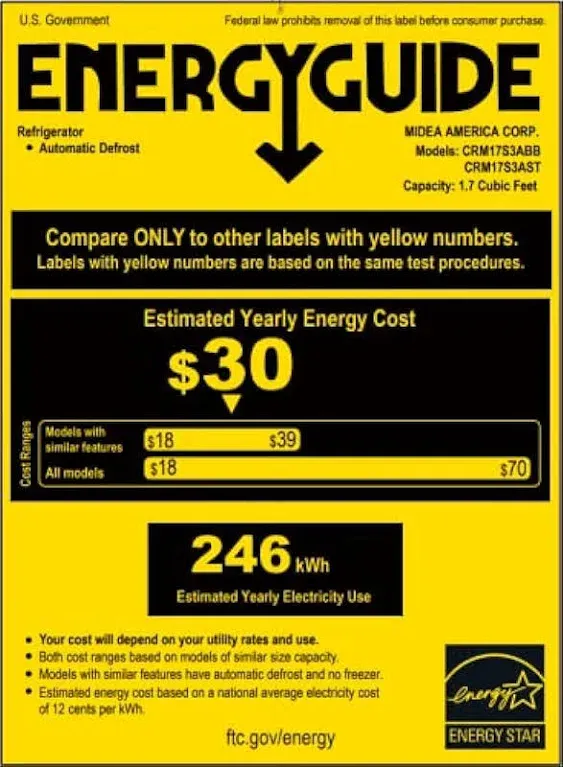 COMFEE' 1.7 Cubic Feet All Refrigerator Flawless Appearance/Energy Saving/Adjustale Legs/Adjustable Thermostats for home/dorm/garage