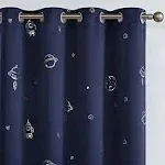 Vangao Navy Blue Blackout Curtains Space Theme W52&#034; x L63&#034; x2, Silver | 