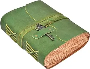 Leather Village, Key Closure Vintage Journal, Handmade Paper, Writing Sketching Diary, Green 6x4 Inches, Size: 6 x 4