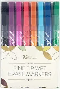 Erin Condren Classic Fine Tip Wet Erase Markers 8-Pack. 0.5mm Fine Point Tip Perfect for Writing On Whiteboards and Overhead Projectors. 8 Bold and