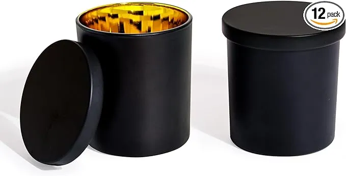 ​Candle Jars Bulk, All Black Candle Container with Gold Interior, 12PCS Candle Tis, Vessel with Metal Lids Empty Matte Black Jars for Candle Making