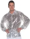 Silver Sequin Shirt Disco Party Retro Halloween Costume Top Accessory Adult Men