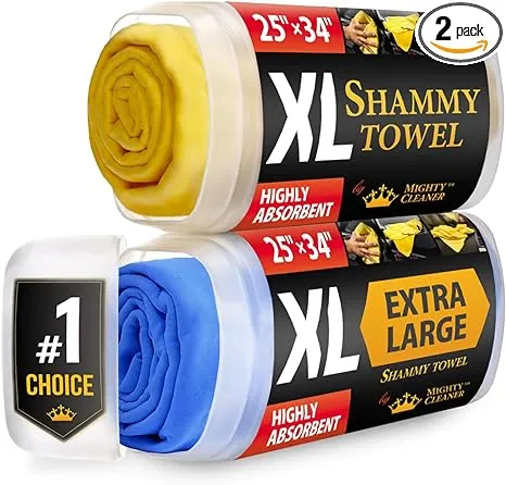 Mighty Cleaner Premium Shammy Towel for Car - XL Size - (25” x 34”) - Super Absorbent Chamois Cloth for Car - Scratch-Free Car Shammy Towel - Leaves