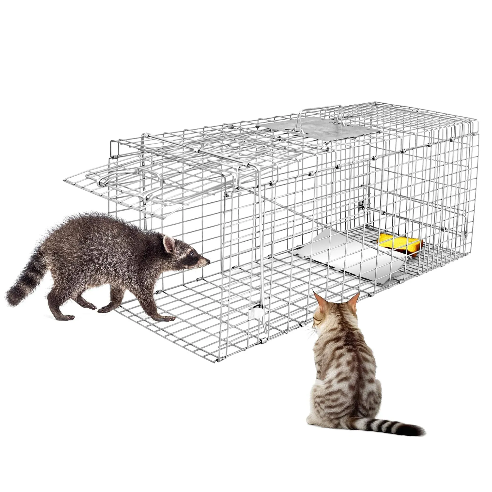 32&#034; Humane Live Animal Trap Steel Catch Release Rodent Cage for Rabbits Raccoon