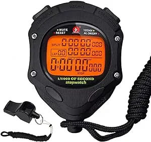 Stopwatch Timer, Digital Stop Watch with 0.01second & 0.001second Timing, Metal 10/100/400 Laps Memory, Rolilink Large dispaly Alarm Clock for Coach Sports Running Marathon