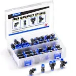 TAILONZ Pneumatic 1/4 Inch od Push to Connect Fittings Pneumatic Fittings Kit 10 Spliters+10 Elbows+10 tee+10 Straight