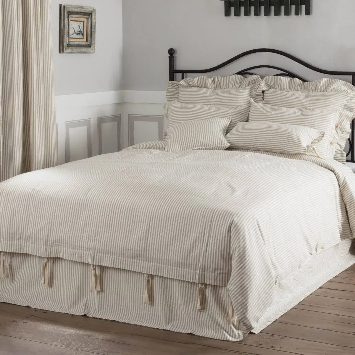 Farmhouse Ticking Taupe Duvet Cover - Queen