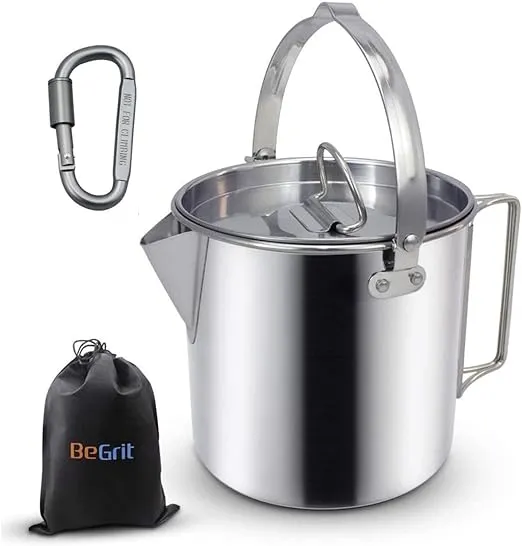 BeGrit Camping Coffee Pot Camping Pot Tea Kettle Stainless Steel Hiking Pot Portable Percolator Coffee Pot with Handles and with Lids for Camping Hiking Picnic