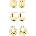 Gold Chunky Hoop Earrings Set for Women, 14K Gold Plated Twisted Huggie Hoop Earring Hypoallergenic, Thick Open Hoops Set Lightweight