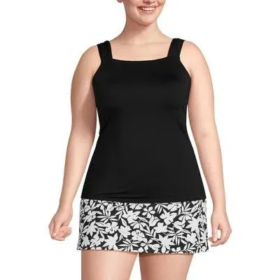 Lands' End Women's Plus Size Cap Sleeve High Neck Tankini Swimsuit Top - 16W - Black