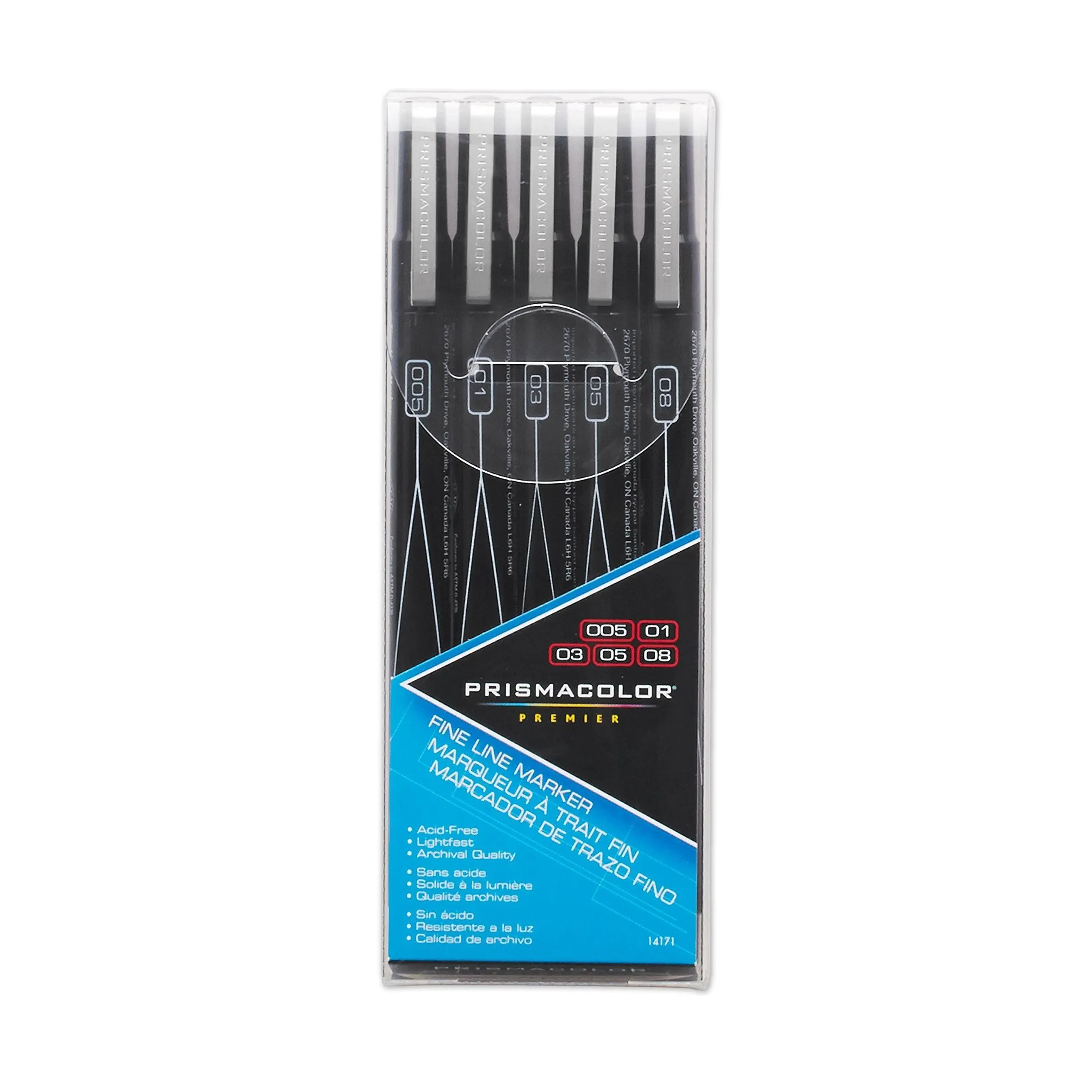 Prismacolor Premier Illustration Markers, Fine Tip, Black, Set of 5