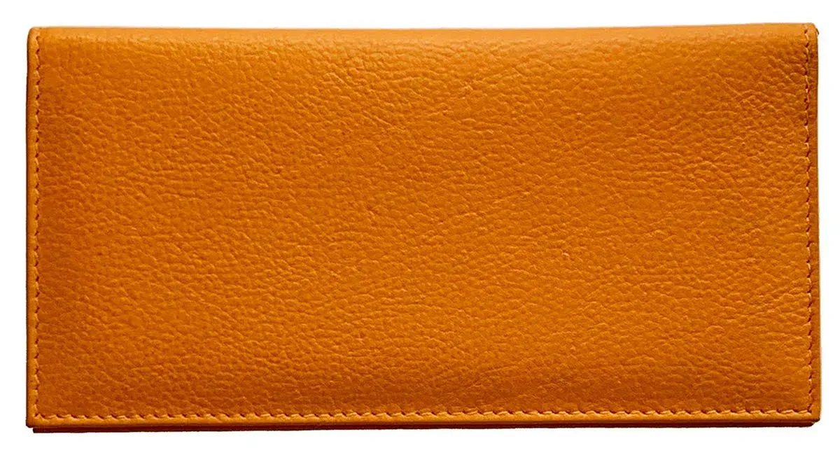 Bright Orange Basic Genuine Leather Checkbook Cover For Men & Women