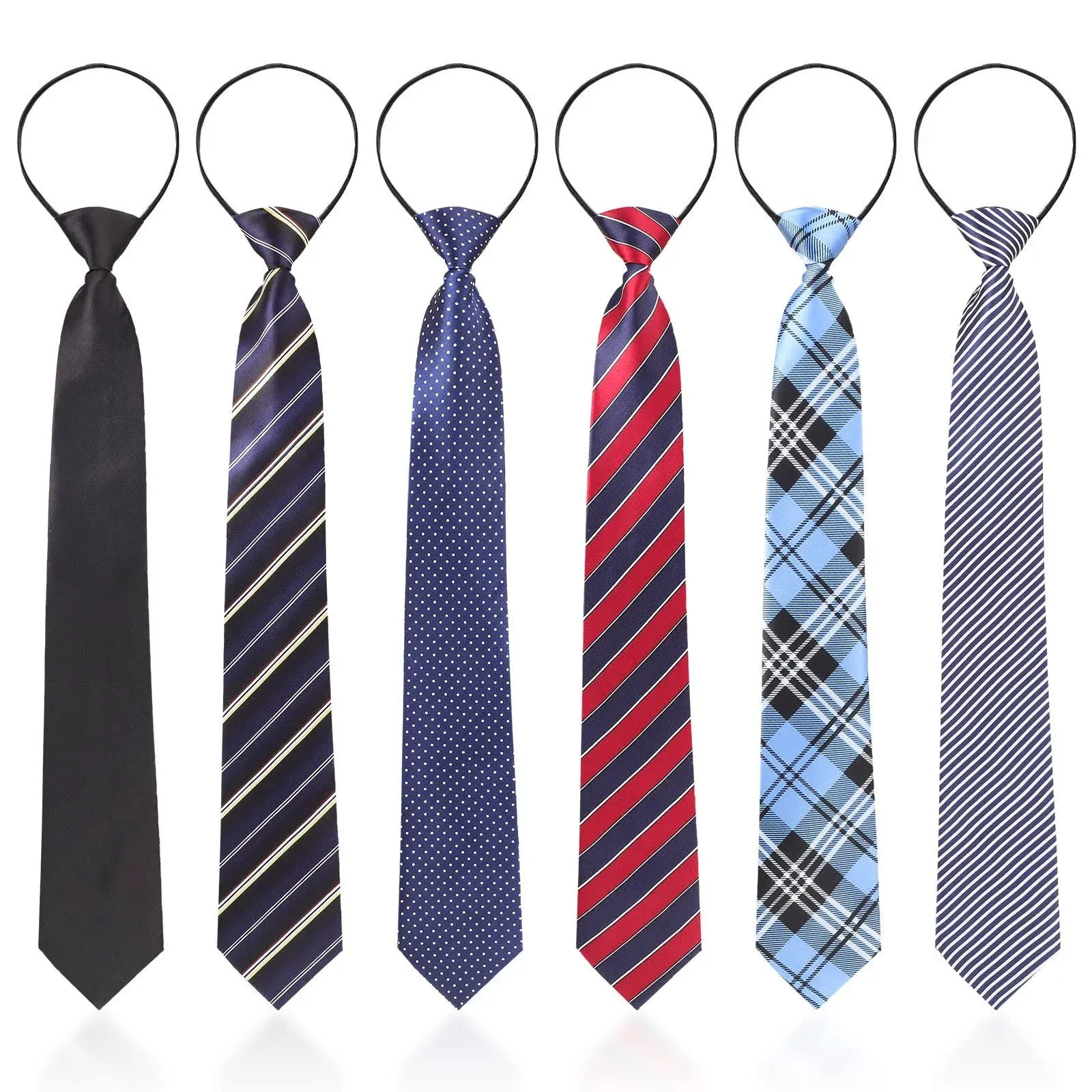 Geyoga 6 Pcs Zipper Ties for Boys Girls Men Women Pre Tied Adjustable Necktie for ...