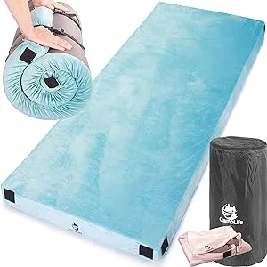 Memory Foam Camping Mattress CertiPUR-US Certified Most Comfortable Camping Pad with Carry Bag Travel Roll Up Mat Removable Water Resistant Cover Roll Out Sleeping Pad Floor Bed