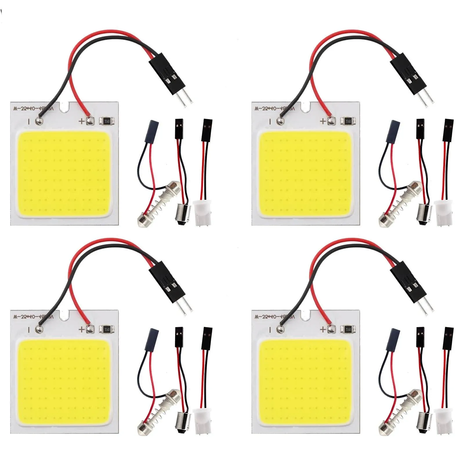 Everbright 4-Pack White Led Panel Dome Light Lamp, COB 48-SMD Led Interior Car Lights Auto Led Dome Lights Interior with T10 /BA9S/ Festoon Adapters, DC-12V