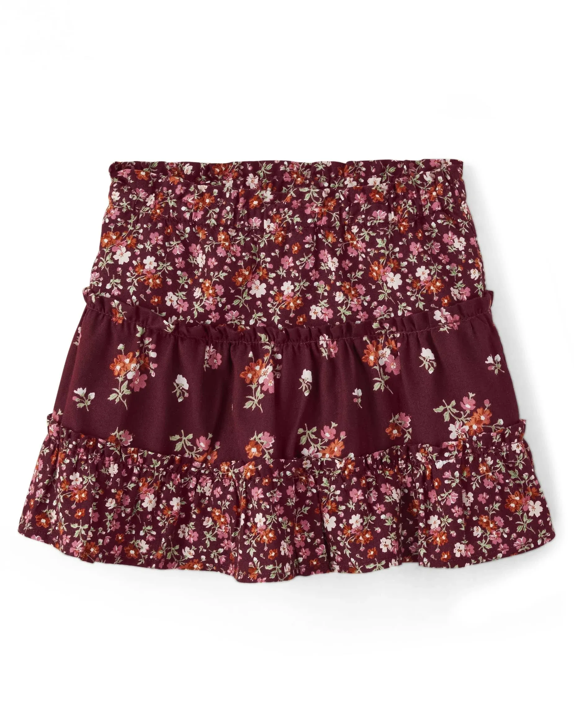 Girls Tiered Floral Skort - County Fair - Burgundy