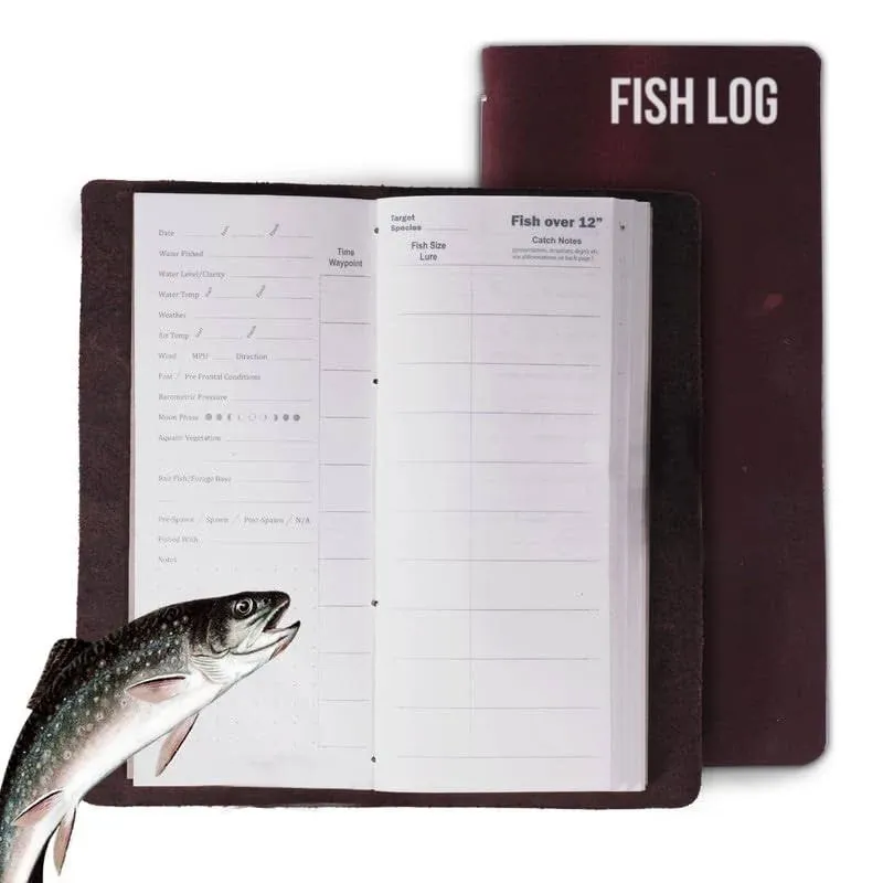 RAW HYD Fishing Log Book Journal  Durable Full Grain Leather Fishing Logbook  Brown (45 Pages)