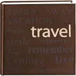 Pioneer &#034;Travel&#034; Text Design Sewn Faux Suede Cover Photo Album, Brown