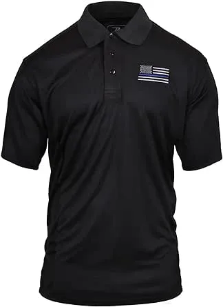 Rothco Thin Blue Line USA Flag Moisture Wicking Polo Shirt, Black