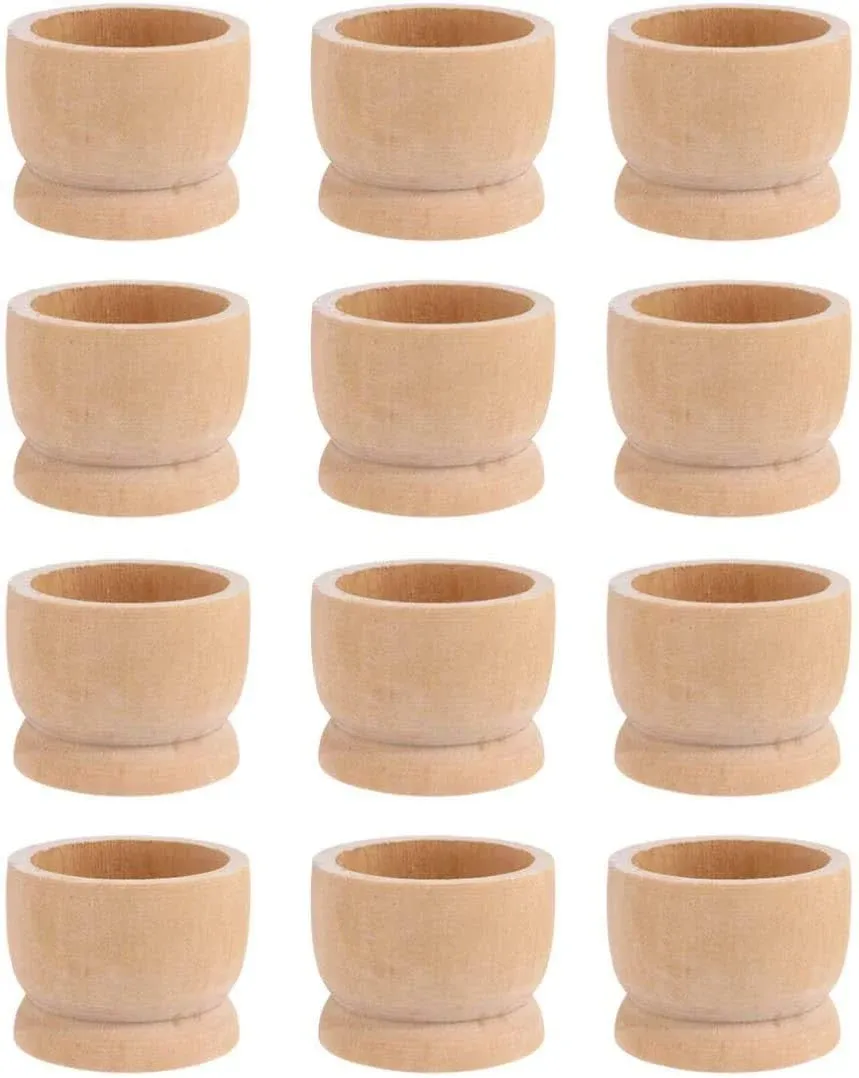 12-Pack Wooden Egg Cup Holders Unfinished Wooden Egg Stands for Kids Craft Easter Birthday Baby Shower Party Supplies