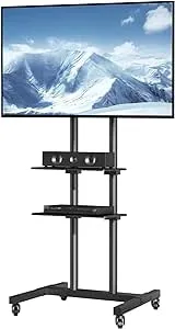 VEVOR Mobile TV Stand, Mobile TV Cart for 32 to 70 inch TVs, Height Adjustable Portable TV Stand with Wheels, Double Tray for Audio-Visual Devices, Rolling TV Stand with Mount for Bedroom, Living Room