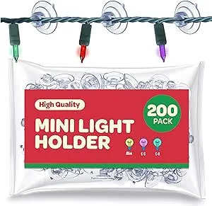 Christmas Light Suction Cups Set of 200 Mini Light Suction Cup Hooks - Hang...