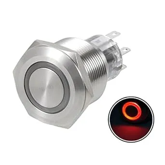 uxcell Momentary Metal Push Button Switch 22mm Mounting Dia DPDT 2NO 2NC 24V Red LED Light