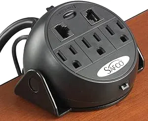 Safco 2059BL Power Module with Three Grounded Outlets and Two RJ-45 Ports