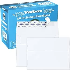 ValBox 100 Qty A6 Envelopes Self Seal 6.5 x 4.75" White Kraft Paper Invitation Envelopes for 4x6 Cards, Photos, Invitations, Weddings, Baby