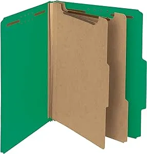 Smead 100% Recycled Pressboard Classification File Folder, 2 Dividers, 2" Expansion, Letter Size, Green, 10 per Box (14063)