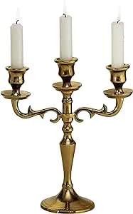 Hamptons Three Arm Gold Candelabra, Hand Crafted of Aluminum, 10.25 Inches Hi...