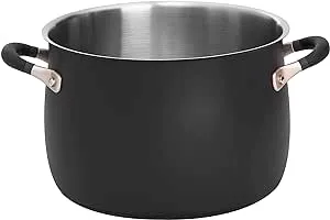 Meyer Stainless Steel Large Stockpot | 8 Quart Stock Pot | Induction Pot | Dishwasher Safe | Oven Safe | Matte Black with Silicone Handles | Accent Series Cookware | 24cm / 7.6L / 8 qt