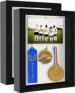 Americanflat 8x10 Shadow Box Frame with Shatter-Resistant Glass - Set of 2 - Silhouette Collection - Shadow Box Display Case for Tabletop and Wall Display - Black with Soft Felt Back