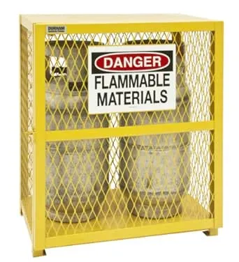 Durham Mfg 30 1/4" x 19 7/8" x 35" Yellow Vertical Gas Cylinder Cabinet with Manual Door EGCVC2-50 - 2 Cylinder Capacity