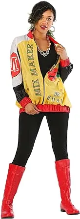 Adult Yellow Push It Pop Star Halloween Costume Womens, 90's Hip Hop Music Yellow Jacket Rapper Halloween Outfit