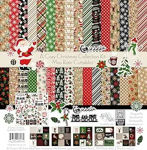 Miss Kate Cuttables Collection - A Cozy Christmas - Paper & Sticker & Die Cut Kit - 18 Double-Sided 12x12 Scrapbook Paper with 37 Designs & 1 8X12 Sticker Sheet & Over 60 Die Cuts - Scrapbooking