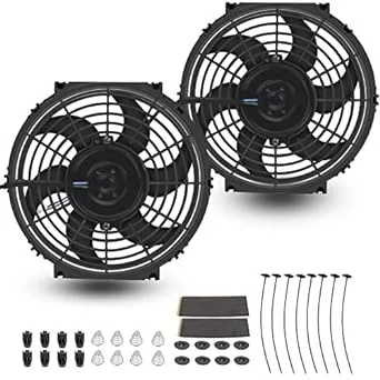 7 Inch Universal Slim Fan Push Pull Electric Radiator Cooling Fan 12V 80W Mount Kit Black Set of 2