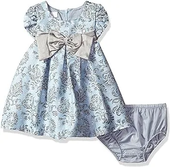 Baby Girls Short Sleeved Floral Trapeze with Bow Dress