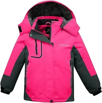 FARVALUE Girls Waterproof Ski Jacket Windproof Winter Coat Warm Snow Coat Outdoor Raincoats with Removable Hood