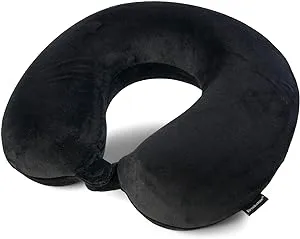 Brookstone Travel Neck Pillow - Classic Memory Foam Head and Neck Pillow for Vacations, Airplanes, Trains, Buses, and Cars