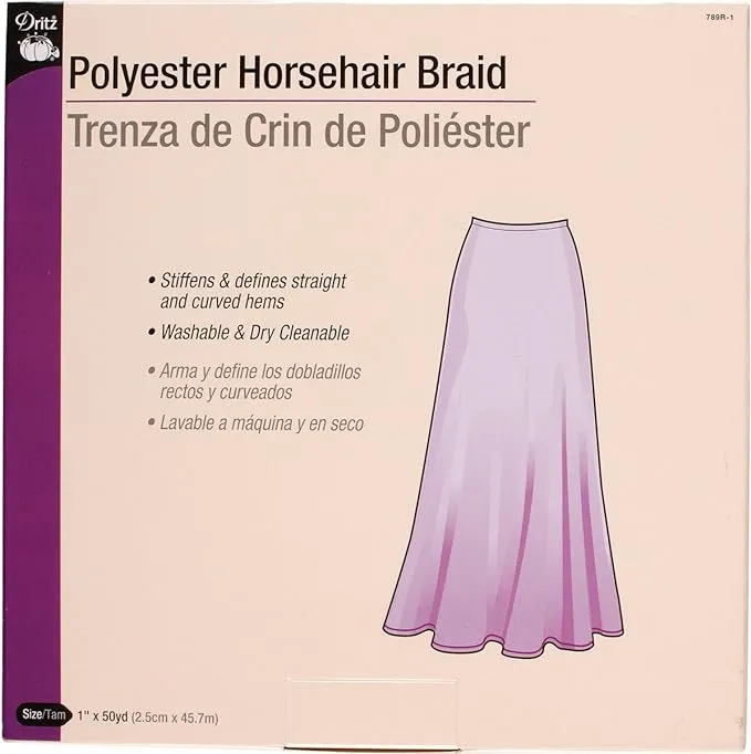 Dritz 789R-1BTY Polyester Horsehair Braid, White, 1" x 50-Yards