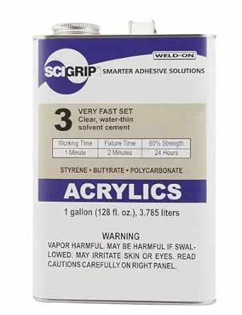 SCIGRIP 10299 3 Acrylic Solvent Cement, Low-VOC, Water-Thin and Very Fast Setting, Clear, 1 Gallon (128 fl oz)