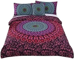 Sleepwish 4pcs Red Green Bohemian Duvet Cover Set King Size for Kids Teens Mandala Bedding Set Soft Romantic Boho Chic